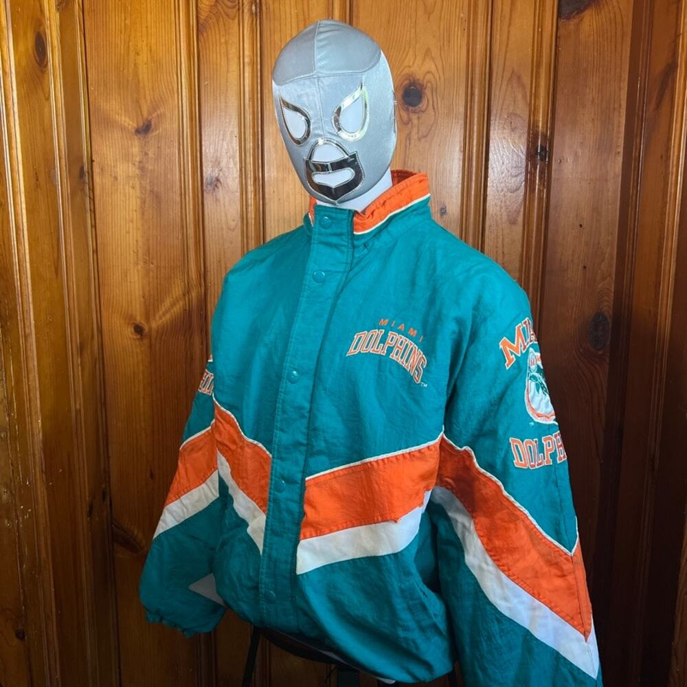 Starter XL Vintage Miami Dolphins Jacket Teal Orange Puffer